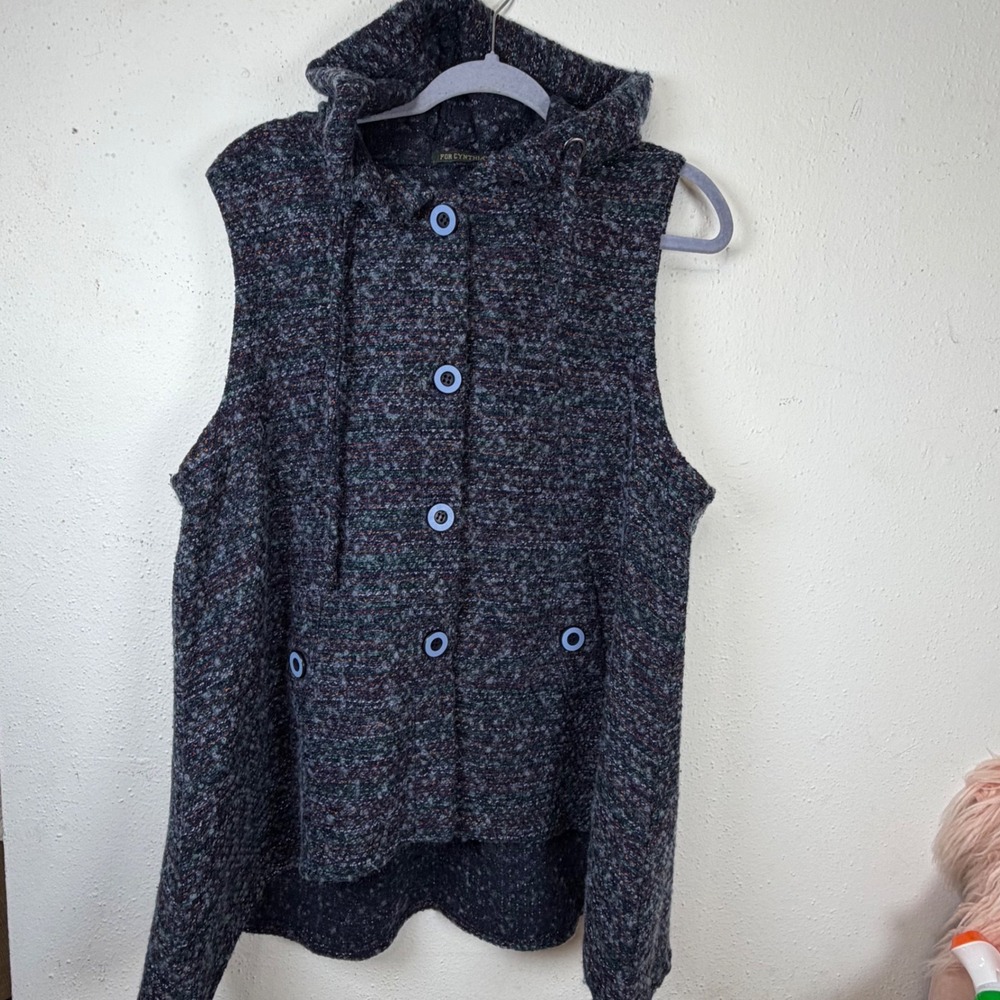 For Cynthia L Marled Knit Hooded Vest Whimsigoth Speckled Wool Blend Cardigan